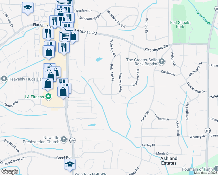 map of restaurants, bars, coffee shops, grocery stores, and more near 6337 Polar Fox Ct in Riverdale