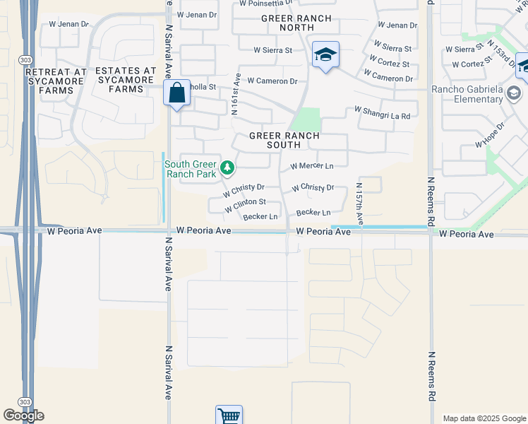map of restaurants, bars, coffee shops, grocery stores, and more near 16023 West Clinton Street in Surprise