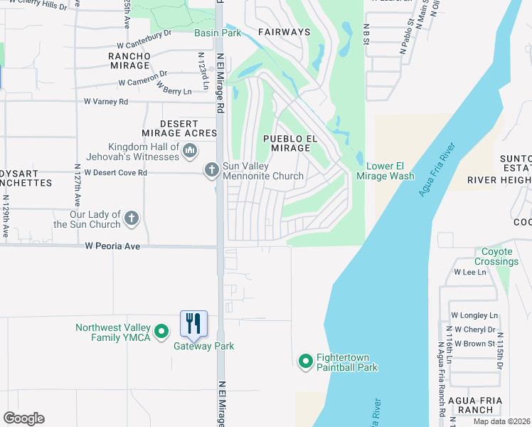map of restaurants, bars, coffee shops, grocery stores, and more near North 5th Street in El Mirage