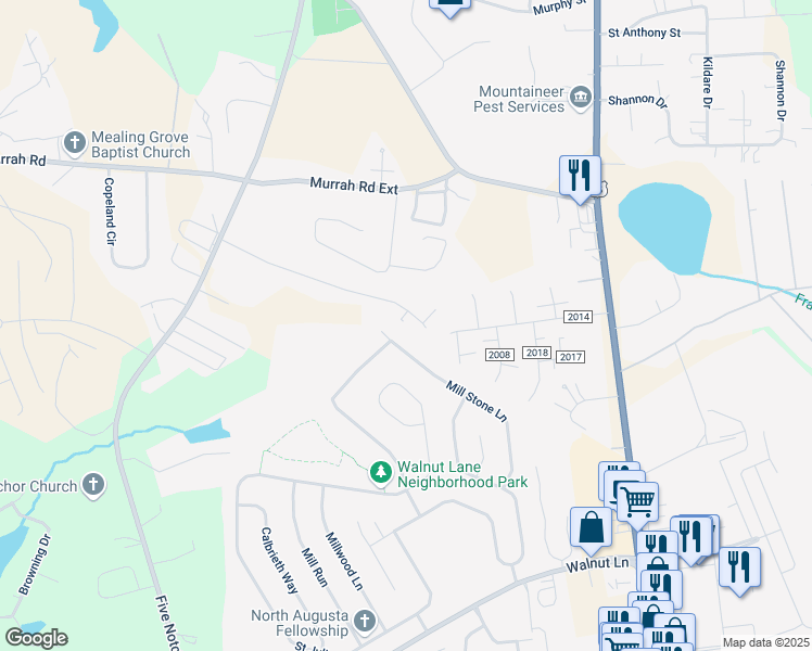 map of restaurants, bars, coffee shops, grocery stores, and more near 25 Sweetwater Court in North Augusta