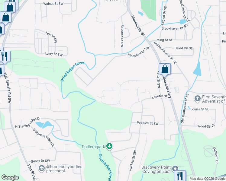 map of restaurants, bars, coffee shops, grocery stores, and more near 6106 Shadow Glen Court Southwest in Covington