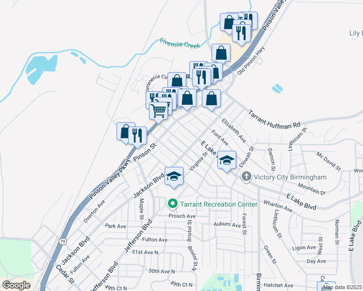 map of restaurants, bars, coffee shops, grocery stores, and more near 1141 Wharton Avenue in Birmingham