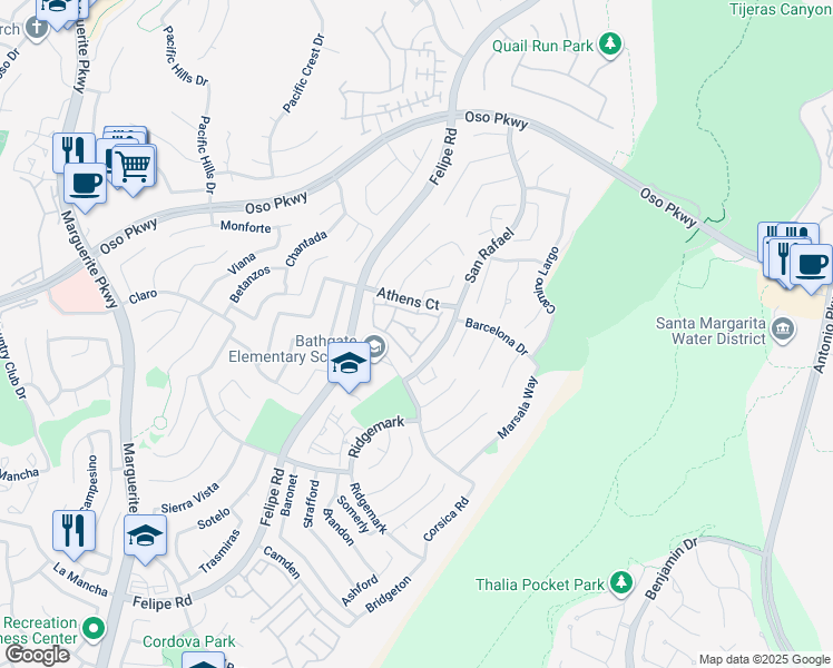 map of restaurants, bars, coffee shops, grocery stores, and more near 27738 Rubidoux in Mission Viejo