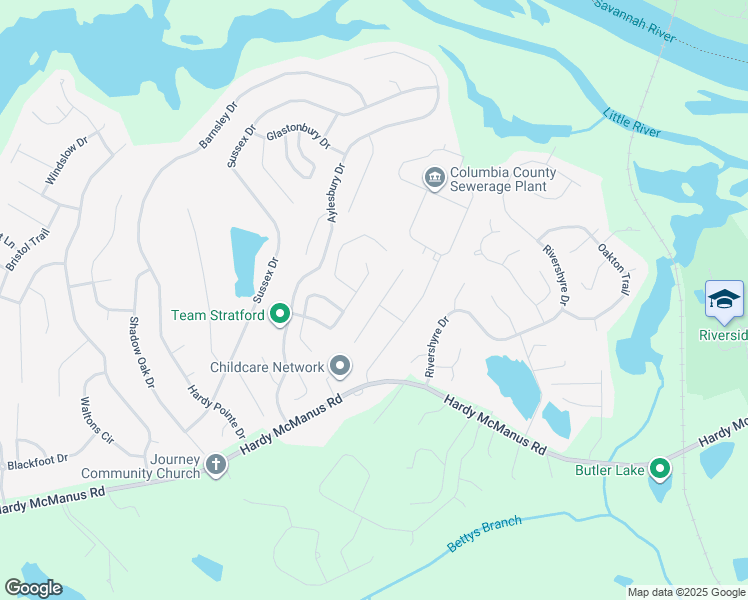 map of restaurants, bars, coffee shops, grocery stores, and more near 1322 Maple Leaf Court in Evans