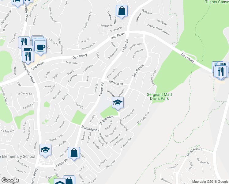 map of restaurants, bars, coffee shops, grocery stores, and more near 26233 Solrio in Mission Viejo