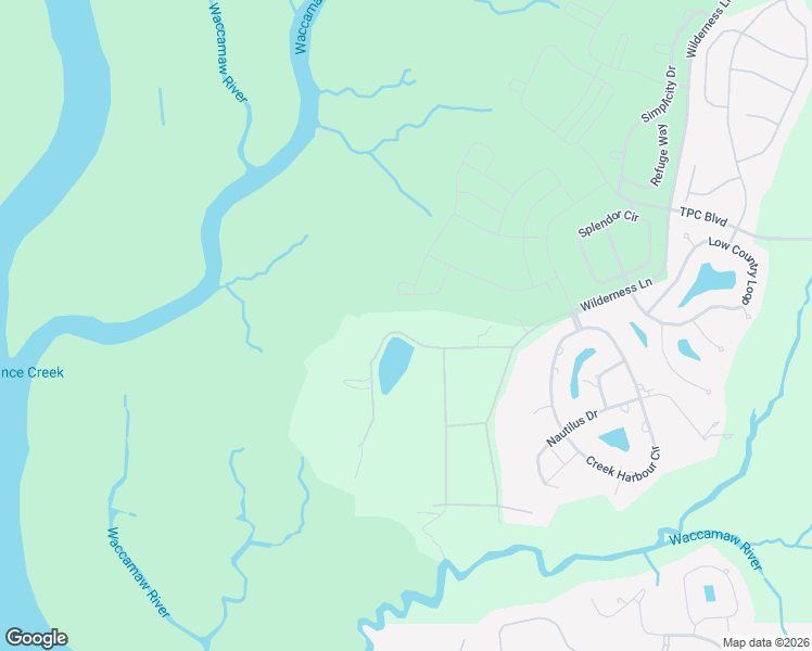 map of restaurants, bars, coffee shops, grocery stores, and more near 3386 Wilderness Lane in Murrells Inlet