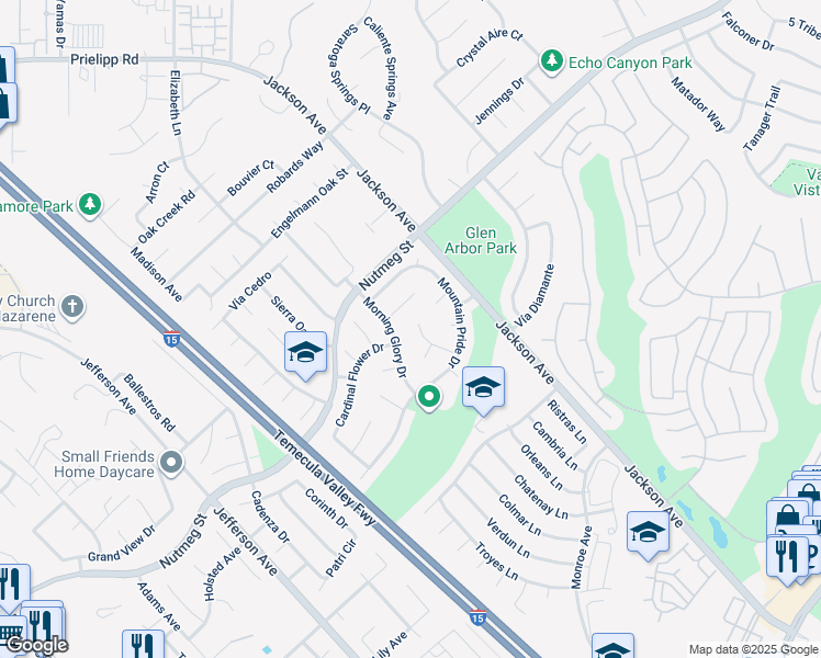 map of restaurants, bars, coffee shops, grocery stores, and more near 23843 Spring Branch Court in Murrieta
