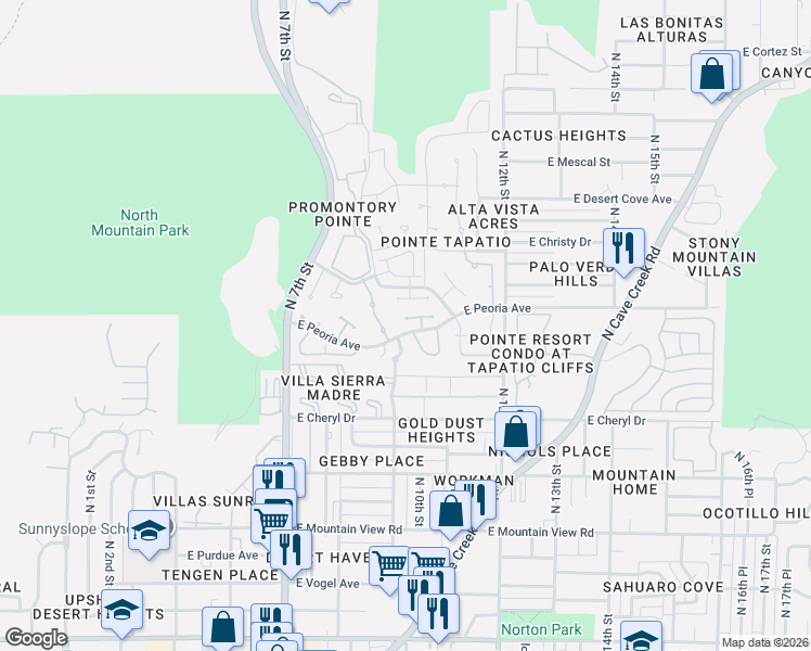 map of restaurants, bars, coffee shops, grocery stores, and more near 910 East Becker Lane in Phoenix