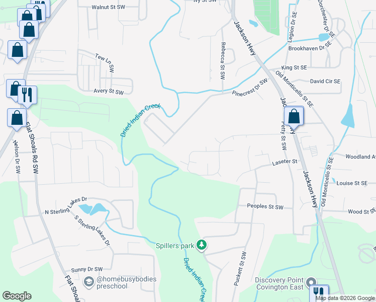 map of restaurants, bars, coffee shops, grocery stores, and more near 7112 Pineneedle Drive Southwest in Covington