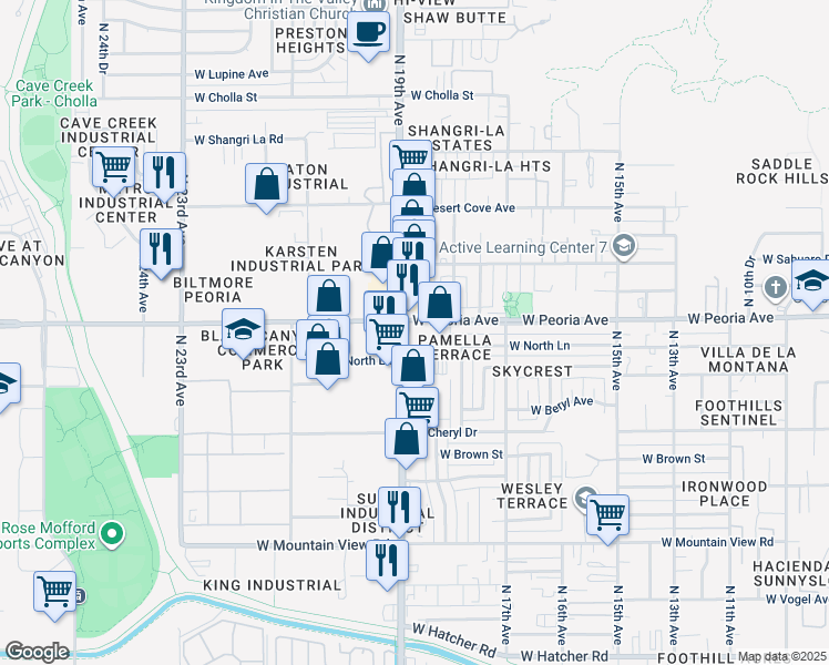 map of restaurants, bars, coffee shops, grocery stores, and more near in Phoenix