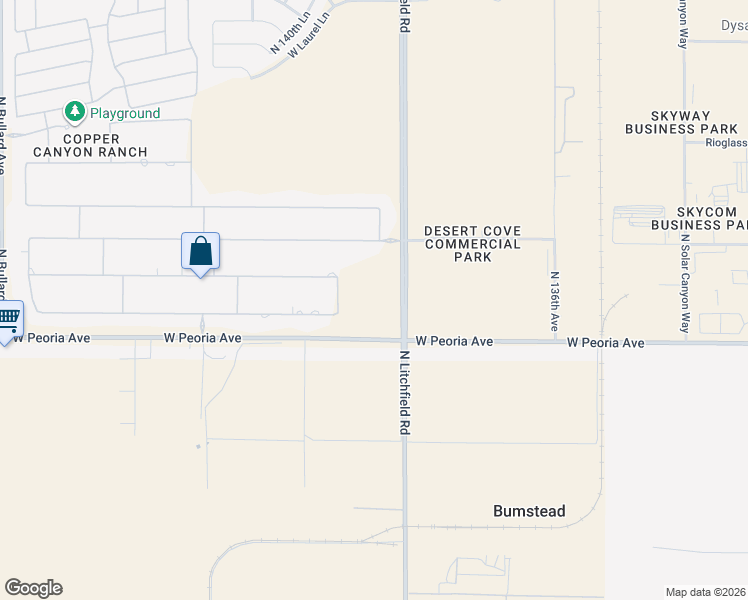 map of restaurants, bars, coffee shops, grocery stores, and more near North 140th Avenue in Surprise