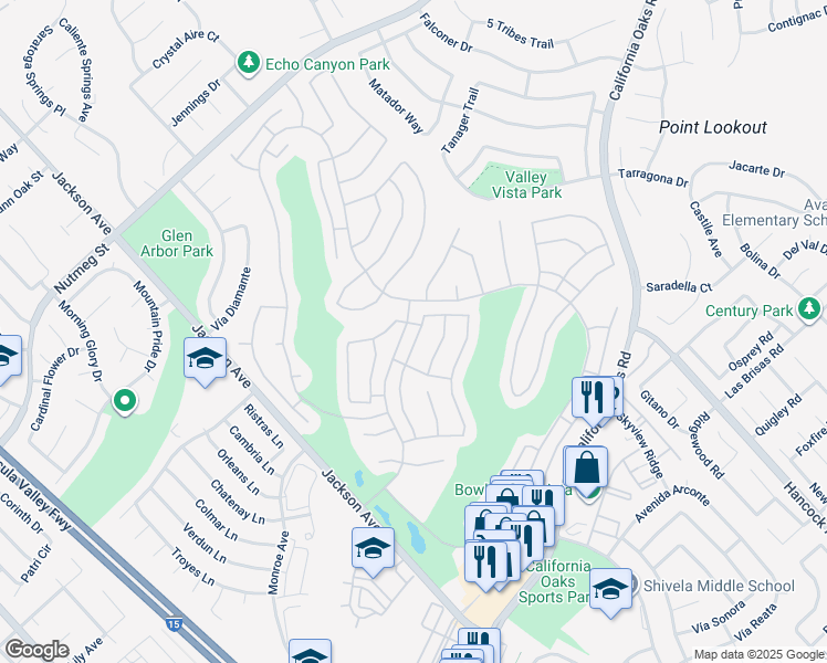 map of restaurants, bars, coffee shops, grocery stores, and more near 40395 Vía Malagas in Murrieta