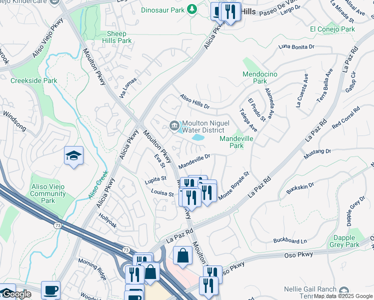 map of restaurants, bars, coffee shops, grocery stores, and more near 26258 Glendon Lane in Laguna Hills