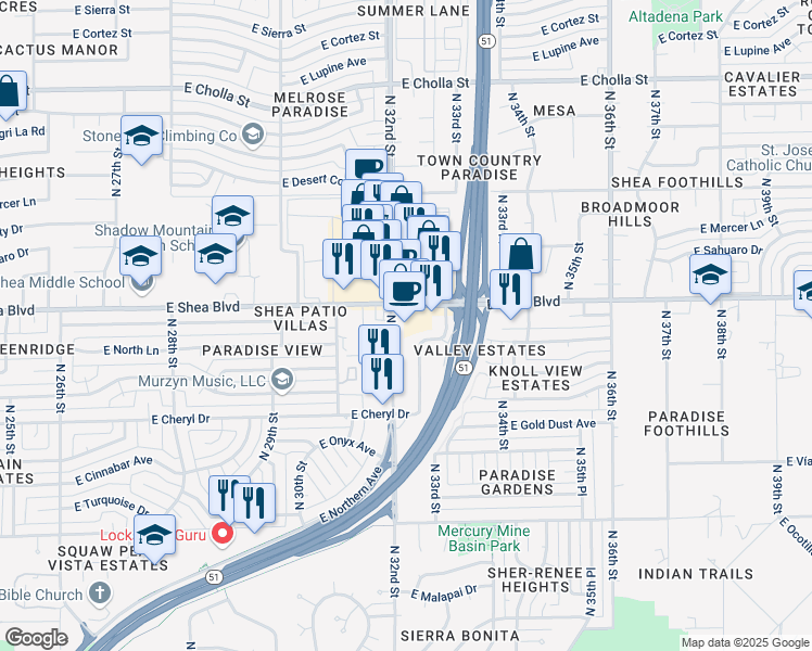 map of restaurants, bars, coffee shops, grocery stores, and more near in Phoenix
