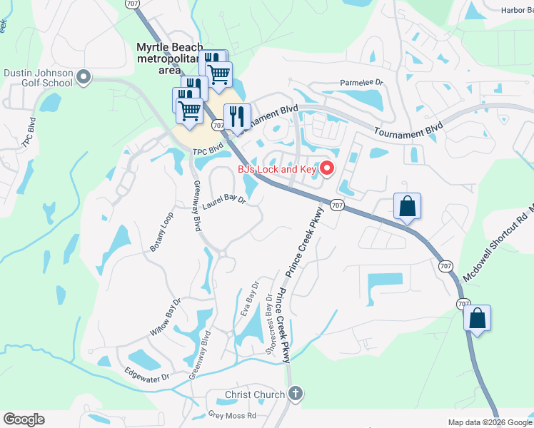 map of restaurants, bars, coffee shops, grocery stores, and more near 509 Sparkleberry Drive in Murrells Inlet