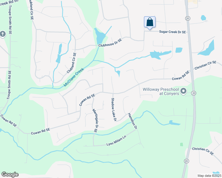 map of restaurants, bars, coffee shops, grocery stores, and more near 3307 Rockingham Court Southeast in Conyers
