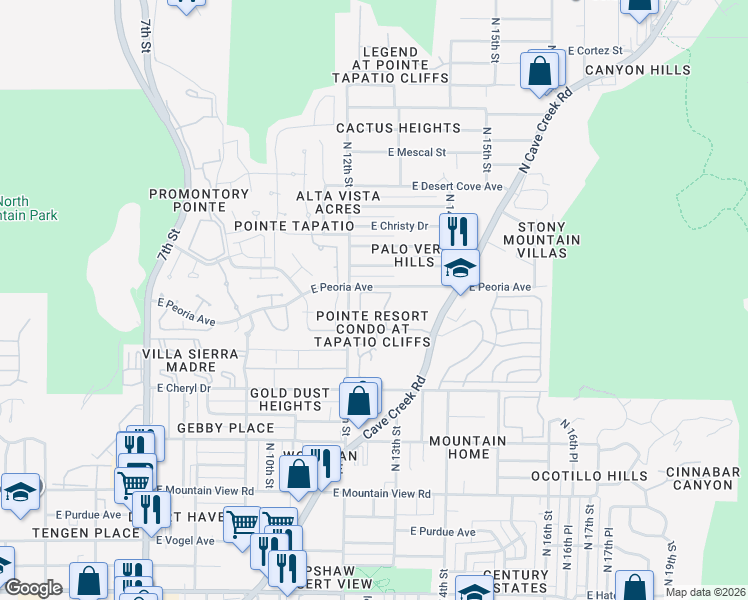 map of restaurants, bars, coffee shops, grocery stores, and more near 14 North 12th Way in Phoenix
