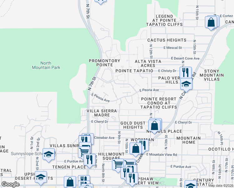 map of restaurants, bars, coffee shops, grocery stores, and more near 910 East Becker Lane in Phoenix