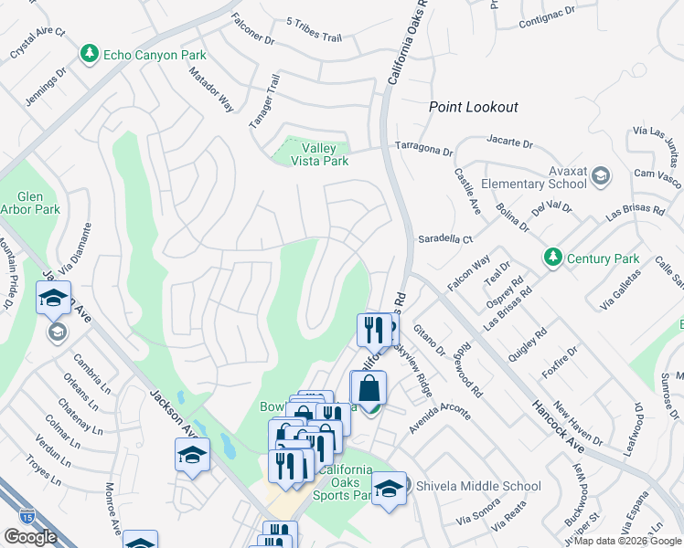 map of restaurants, bars, coffee shops, grocery stores, and more near 40150 Vía Tonada in Murrieta