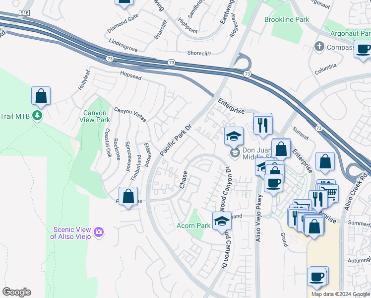 map of restaurants, bars, coffee shops, grocery stores, and more near 37 Carlsbad Lane in Aliso Viejo