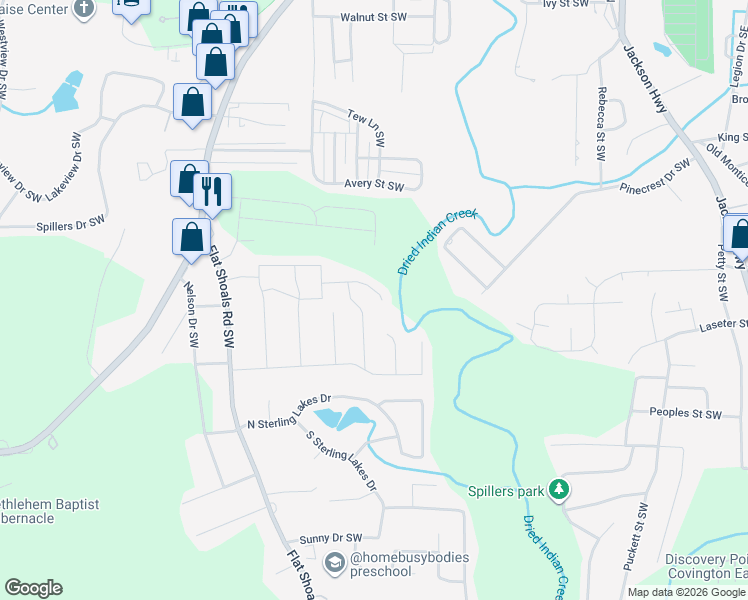 map of restaurants, bars, coffee shops, grocery stores, and more near 9180 Bandywood Way Southwest in Covington