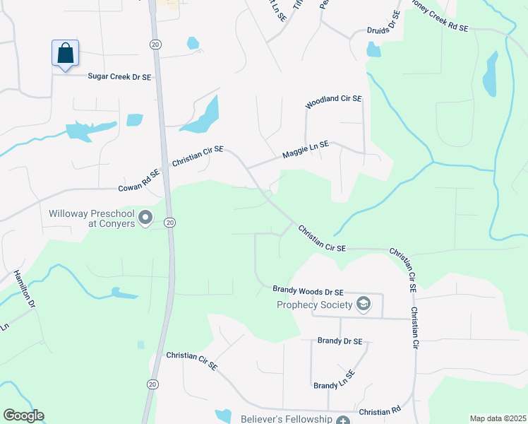 map of restaurants, bars, coffee shops, grocery stores, and more near 1195 Christian Circle Southeast in Conyers