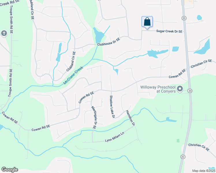 map of restaurants, bars, coffee shops, grocery stores, and more near 3307 Rockingham Court Southeast in Conyers