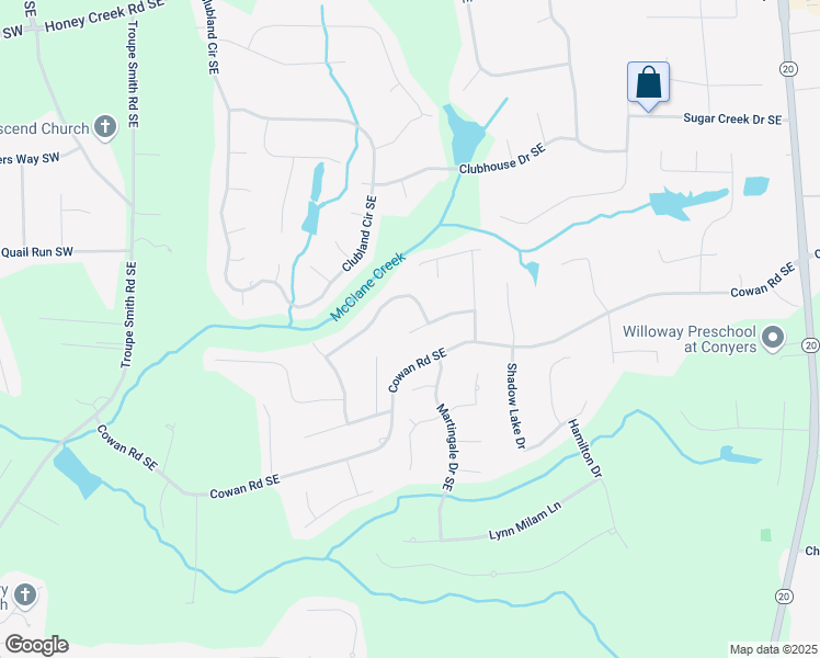 map of restaurants, bars, coffee shops, grocery stores, and more near 566 Sugar Valley Lane Southeast in Conyers