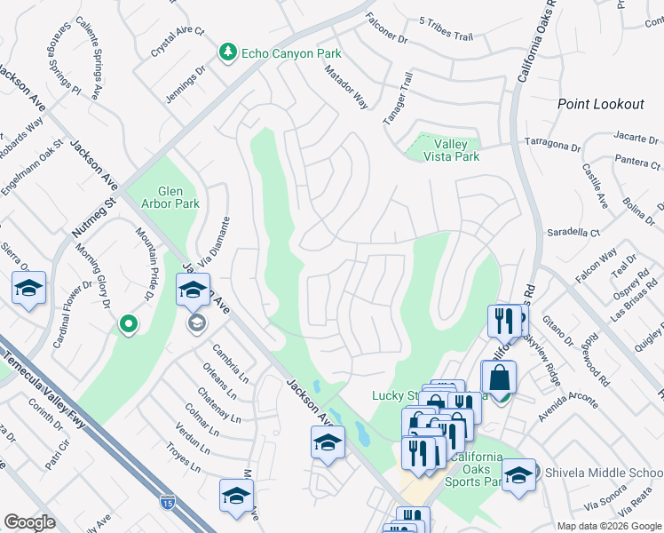 map of restaurants, bars, coffee shops, grocery stores, and more near 40491 Calle Lampara in Murrieta