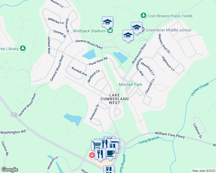 map of restaurants, bars, coffee shops, grocery stores, and more near 501 Northlands Lane in Evans