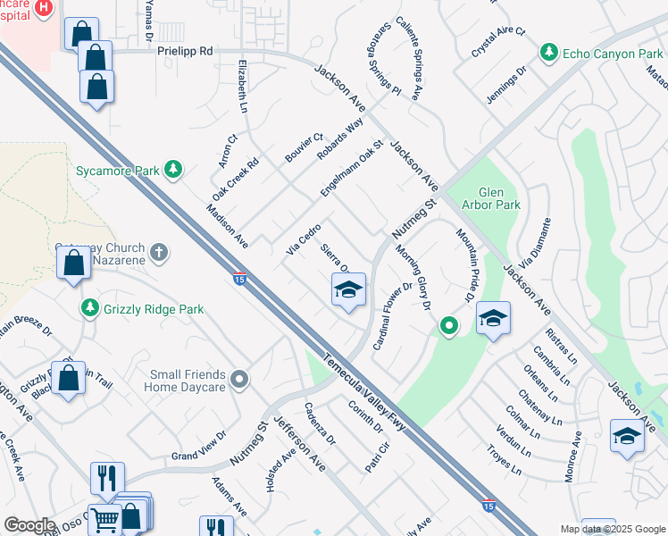 map of restaurants, bars, coffee shops, grocery stores, and more near 23713 Sierra Oak Dr in Murrieta