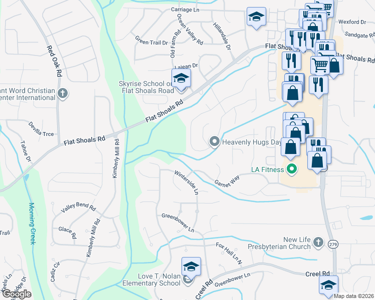map of restaurants, bars, coffee shops, grocery stores, and more near 6415 Emerald Pointe Circle in College Park