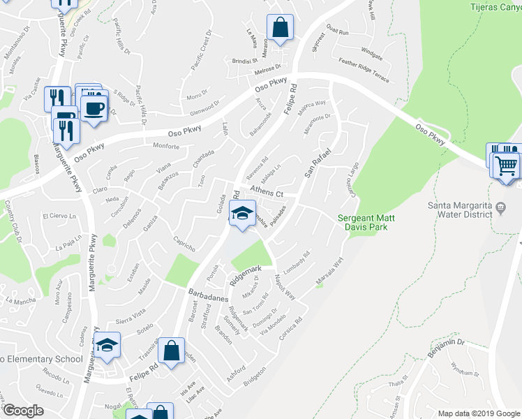 map of restaurants, bars, coffee shops, grocery stores, and more near 26179 Marquette in Mission Viejo