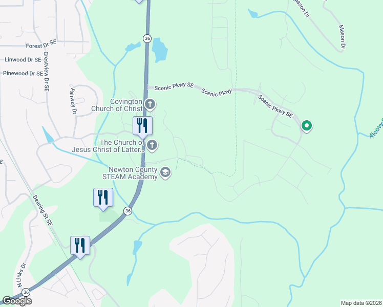 map of restaurants, bars, coffee shops, grocery stores, and more near 25 Wexford Way in Covington