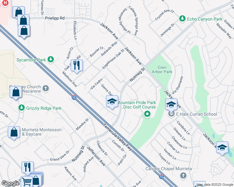 map of restaurants, bars, coffee shops, grocery stores, and more near 23765 Canyon Oak Drive in Murrieta
