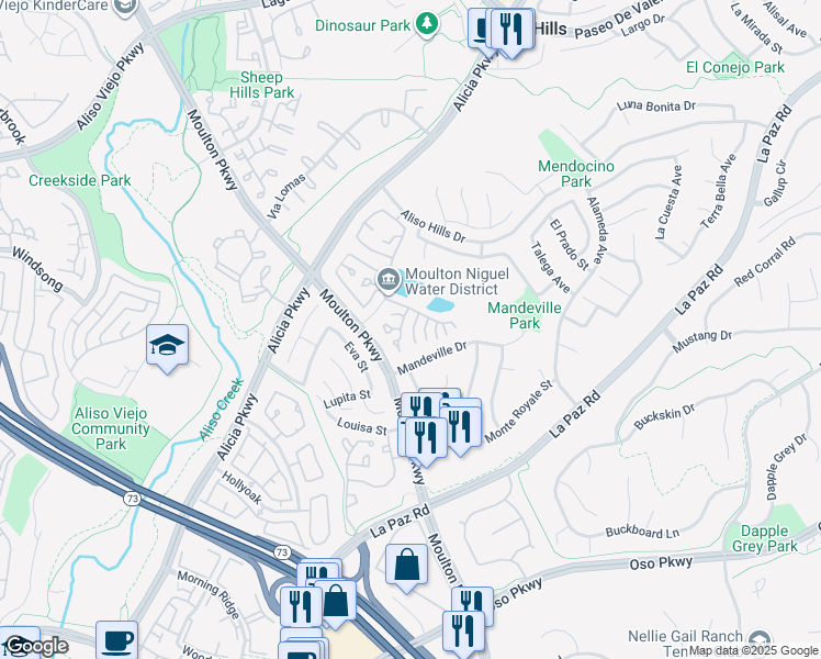 map of restaurants, bars, coffee shops, grocery stores, and more near 24423 Marquis Court in Laguna Hills