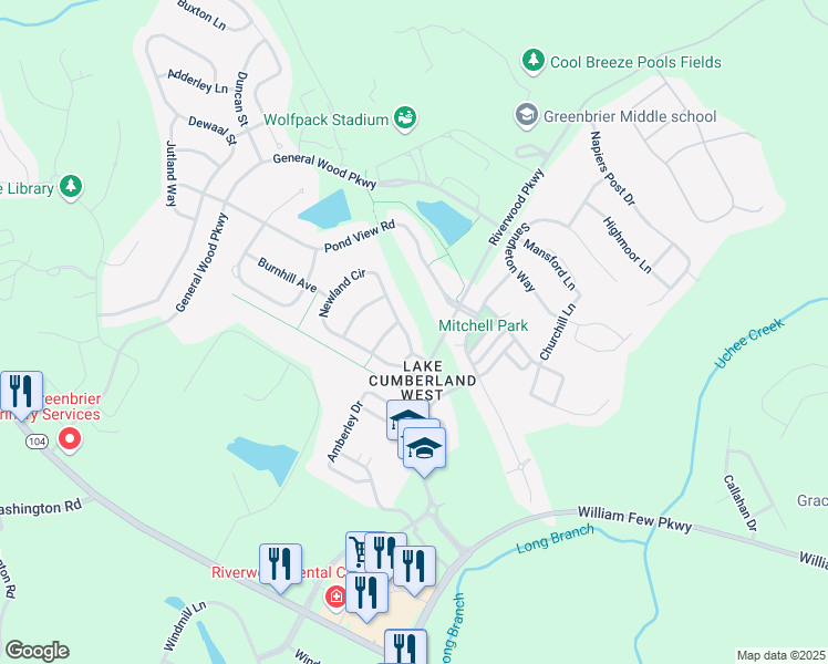 map of restaurants, bars, coffee shops, grocery stores, and more near 276 Newland Circle in Evans