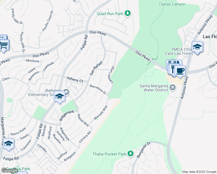 map of restaurants, bars, coffee shops, grocery stores, and more near 26192 Palmetto Place in Mission Viejo