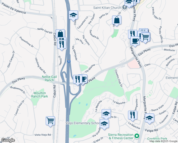 map of restaurants, bars, coffee shops, grocery stores, and more near 26516 Via Marina in Mission Viejo