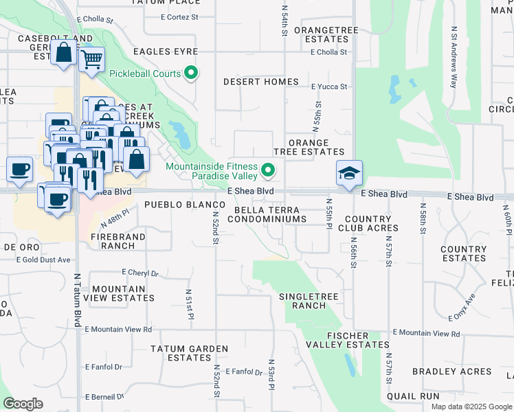 map of restaurants, bars, coffee shops, grocery stores, and more near 5335 East Shea Boulevard in Scottsdale