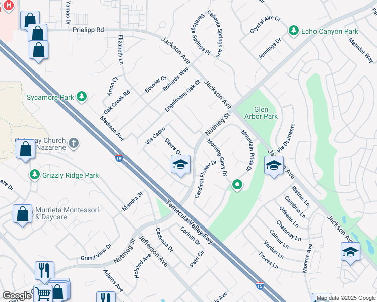 map of restaurants, bars, coffee shops, grocery stores, and more near 23765 Canyon Oak Drive in Murrieta