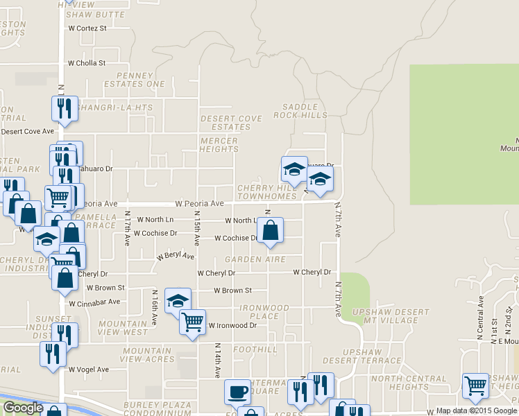 map of restaurants, bars, coffee shops, grocery stores, and more near 1113 West Peoria Avenue in Phoenix