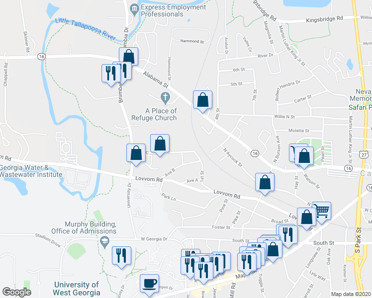 map of restaurants, bars, coffee shops, grocery stores, and more near 109 Avenue C in Carrollton