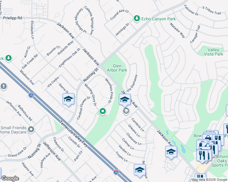 map of restaurants, bars, coffee shops, grocery stores, and more near 387 Jackson Avenue in Murrieta