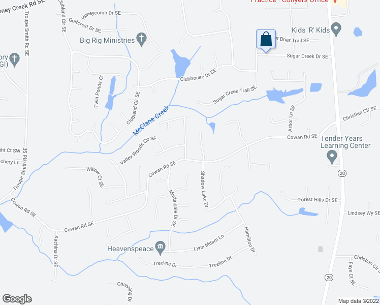 map of restaurants, bars, coffee shops, grocery stores, and more near 4040 Sugar Valley Drive Southeast in Conyers