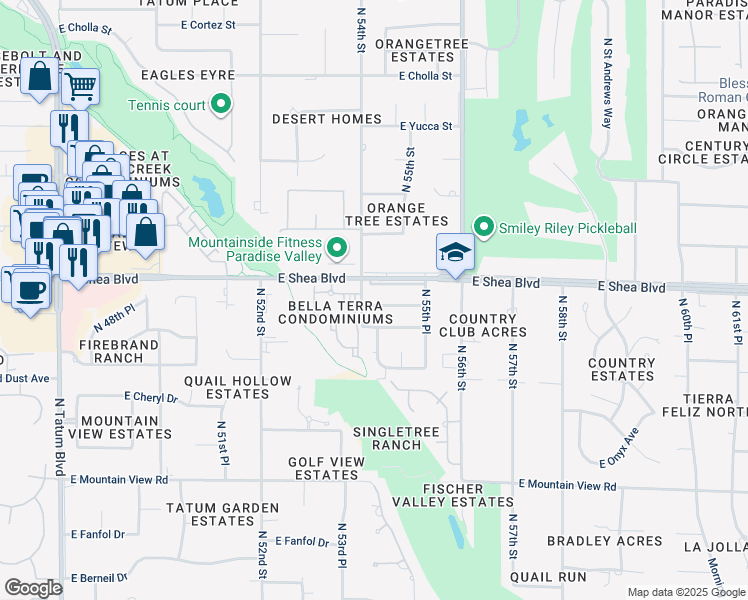 map of restaurants, bars, coffee shops, grocery stores, and more near 5410 East Cannon Drive in Paradise Valley