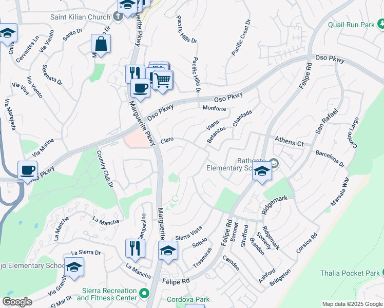 map of restaurants, bars, coffee shops, grocery stores, and more near 27261 Delemos in Mission Viejo