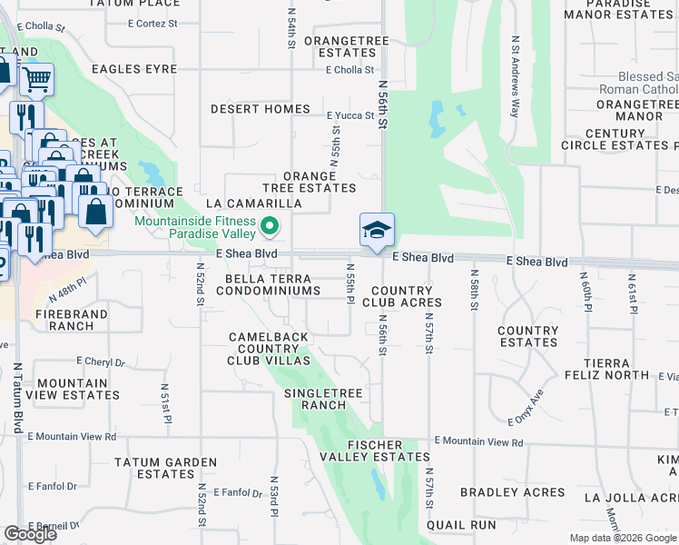 map of restaurants, bars, coffee shops, grocery stores, and more near 5504 East Cannon Drive in Paradise Valley