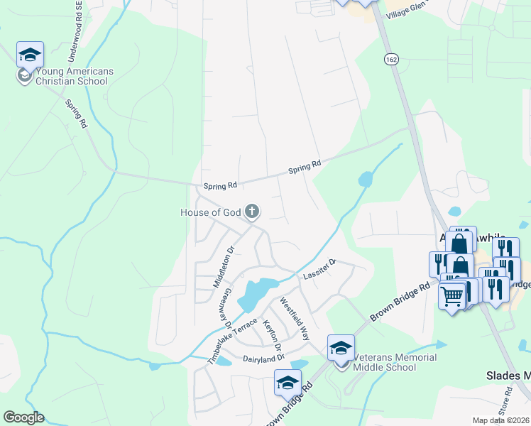 map of restaurants, bars, coffee shops, grocery stores, and more near 30 Springfield Way in Covington