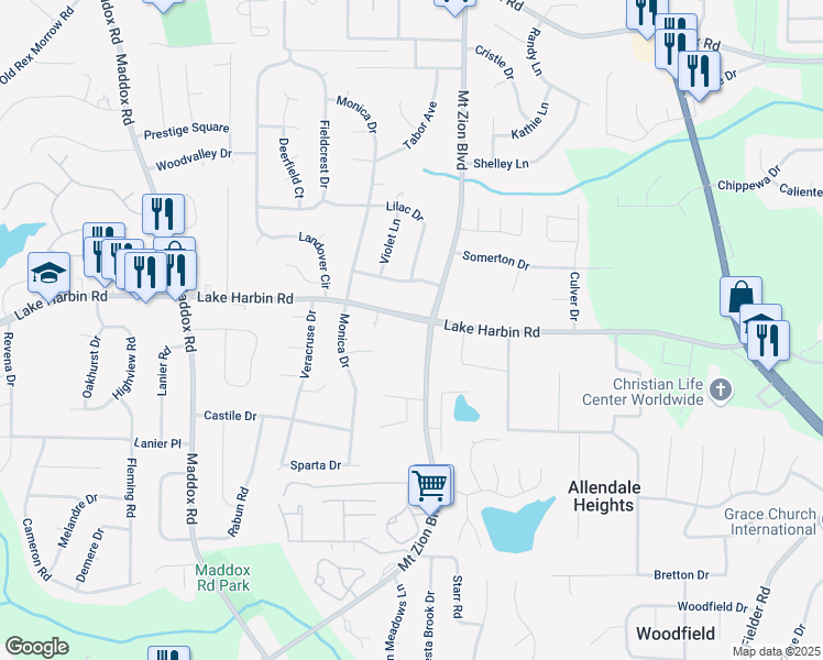 map of restaurants, bars, coffee shops, grocery stores, and more near 2649 Lake Harbin Road in Morrow
